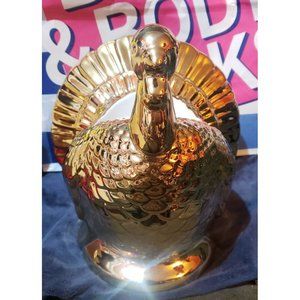 Bath and Body Works Golden Turkey Thanksgiving 3 Wick Candle Holder Pedestal